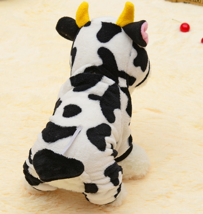 Pet Warm Cow Costume Sweatshirt Hooded Clothing