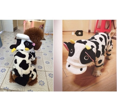 Pet Warm Cow Costume Sweatshirt Hooded Clothing