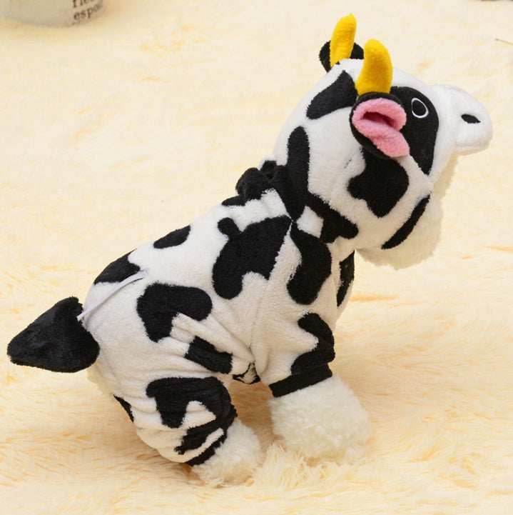 Pet Warm Cow Costume Sweatshirt Hooded Clothing