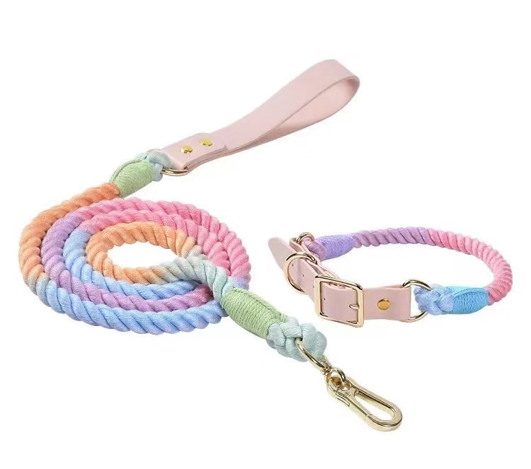 Luxe Royal Leather Rope Leash and Collar Set