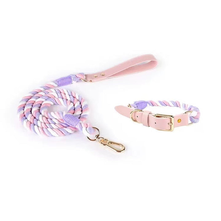 Luxe Royal Leather Rope Leash and Collar Set