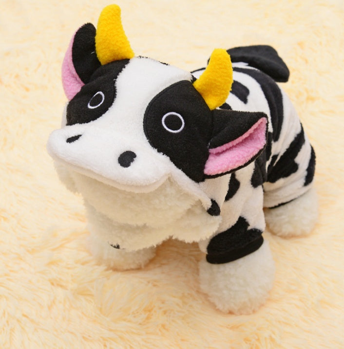 Pet Warm Cow Costume Sweatshirt Hooded Clothing