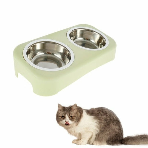 Cat Stainless Steel Bowls Pet Feeding Double Bowl