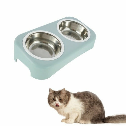 Cat Stainless Steel Bowls Pet Feeding Double Bowl