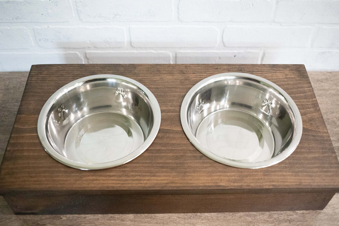 Wooden Feeder with Stainless Steel Bowls