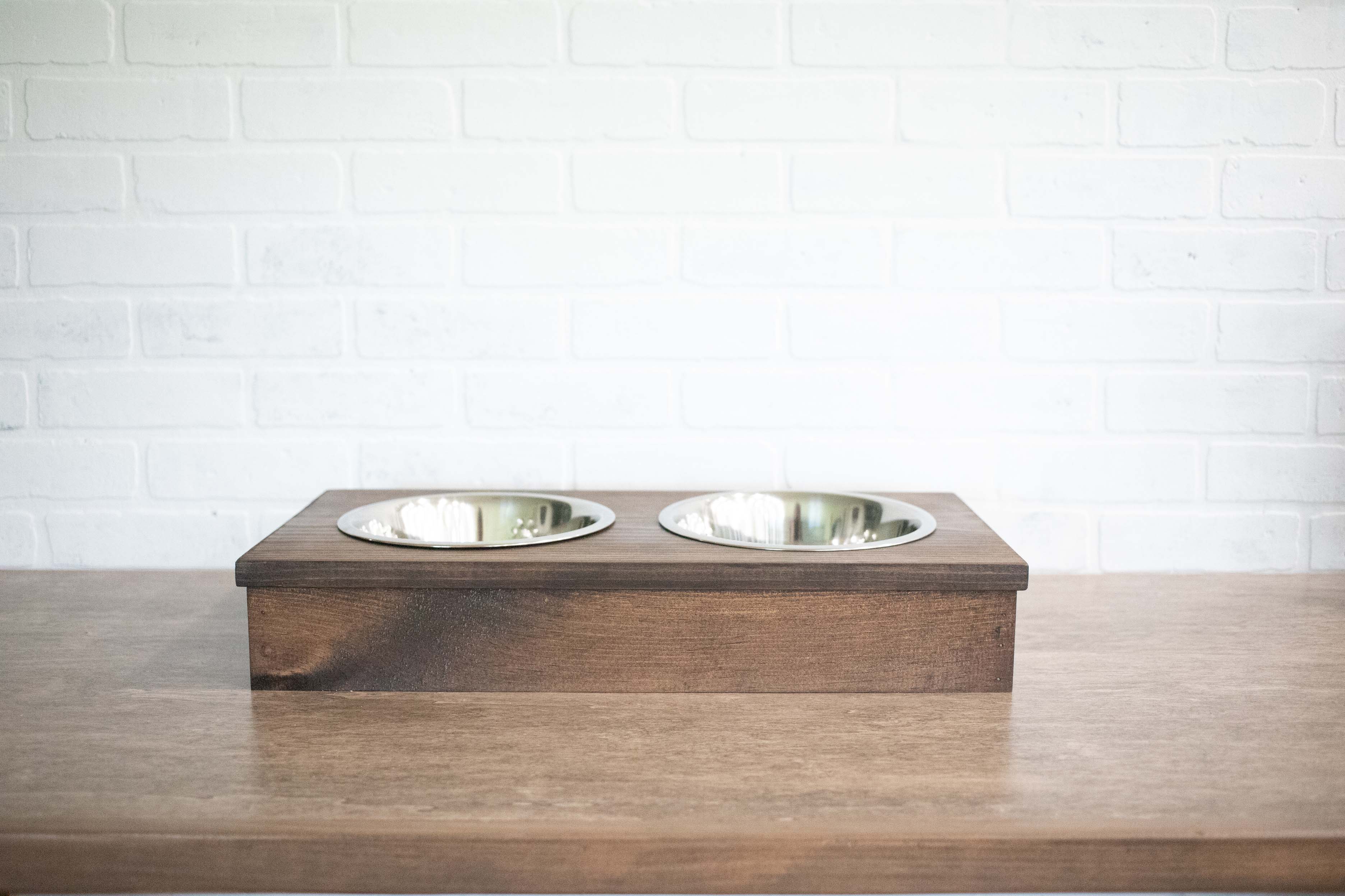 Wooden Feeder with Stainless Steel Bowls