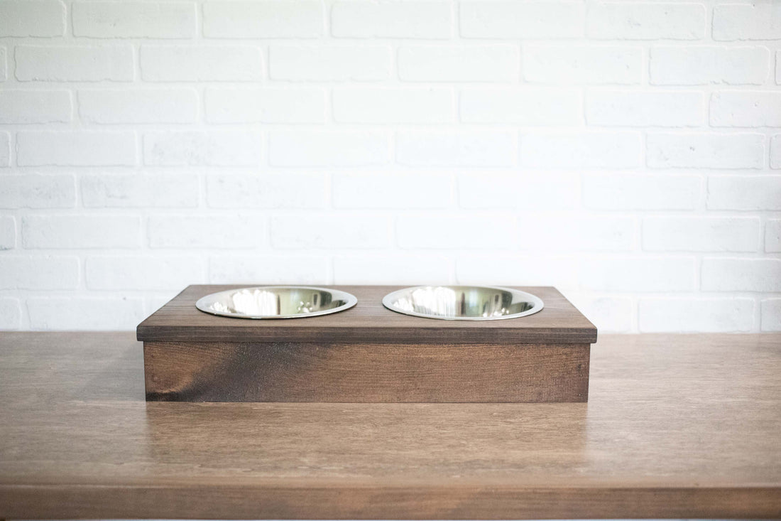 Wooden Feeder with Stainless Steel Bowls