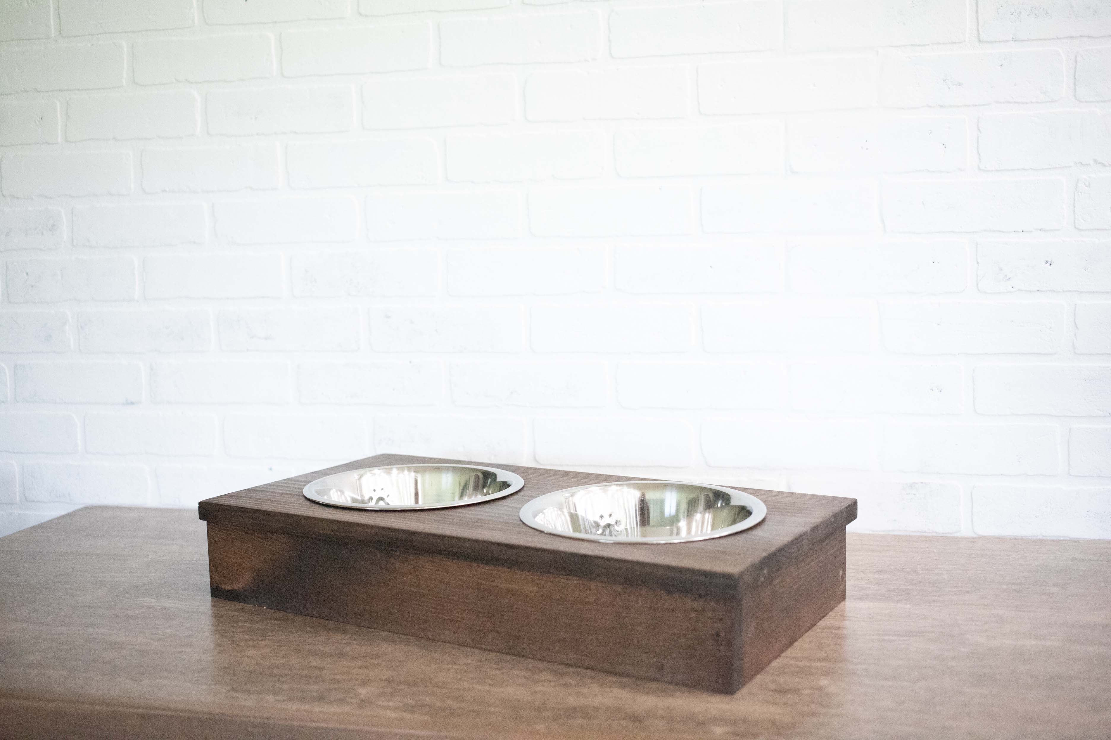 Wooden Feeder with Stainless Steel Bowls