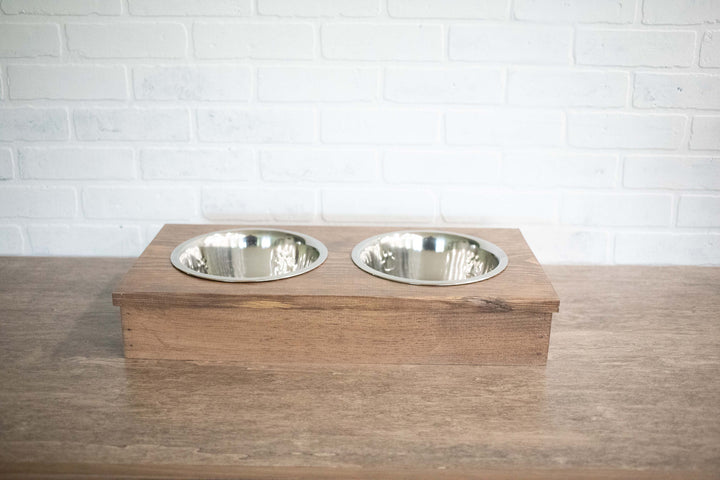 Wooden Feeder with Stainless Steel Bowls