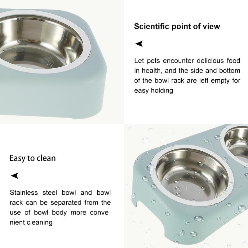 Cat Stainless Steel Bowls Pet Feeding Double Bowl