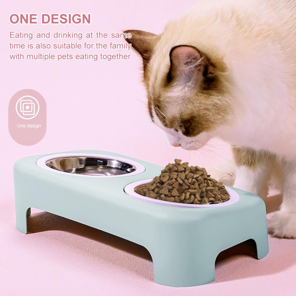 Cat Stainless Steel Bowls Pet Feeding Double Bowl