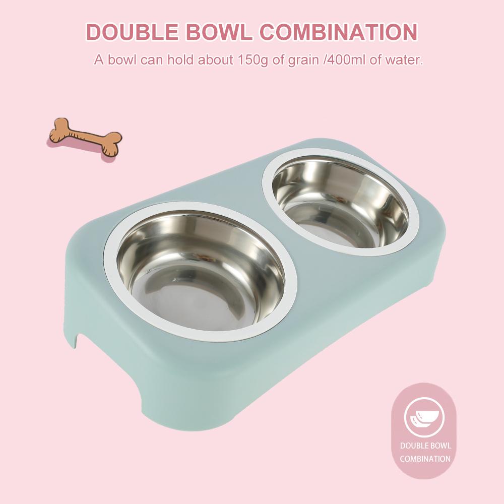 Cat Stainless Steel Bowls Pet Feeding Double Bowl